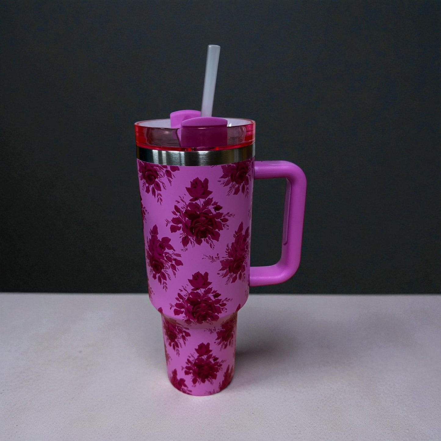 Vintage Rose Print 40oz Tumbler – Pink Flower Travel Cup