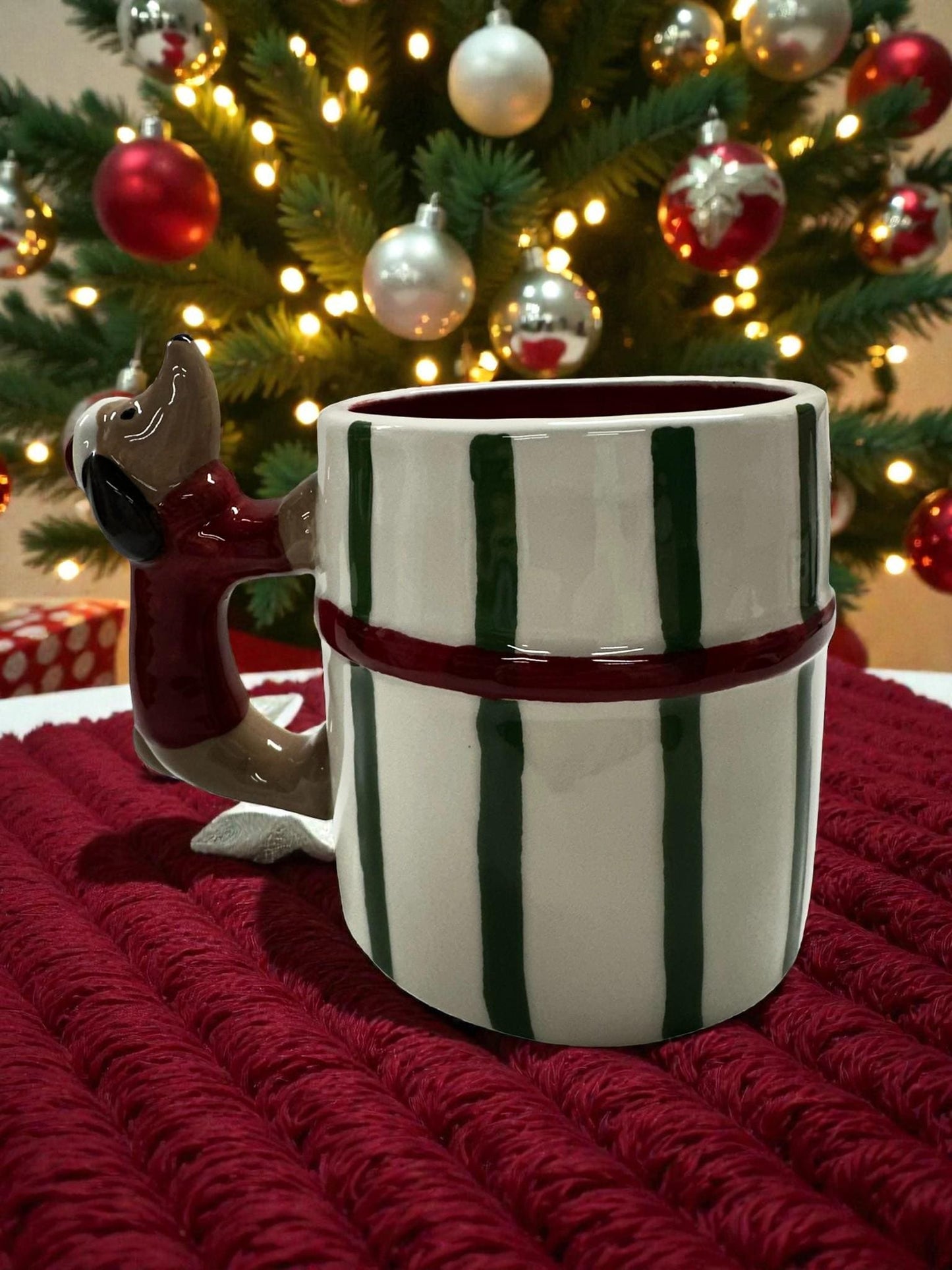 Festive 3D Dachshund Christmas Mug – Holiday Coffee & Cocoa Cup
