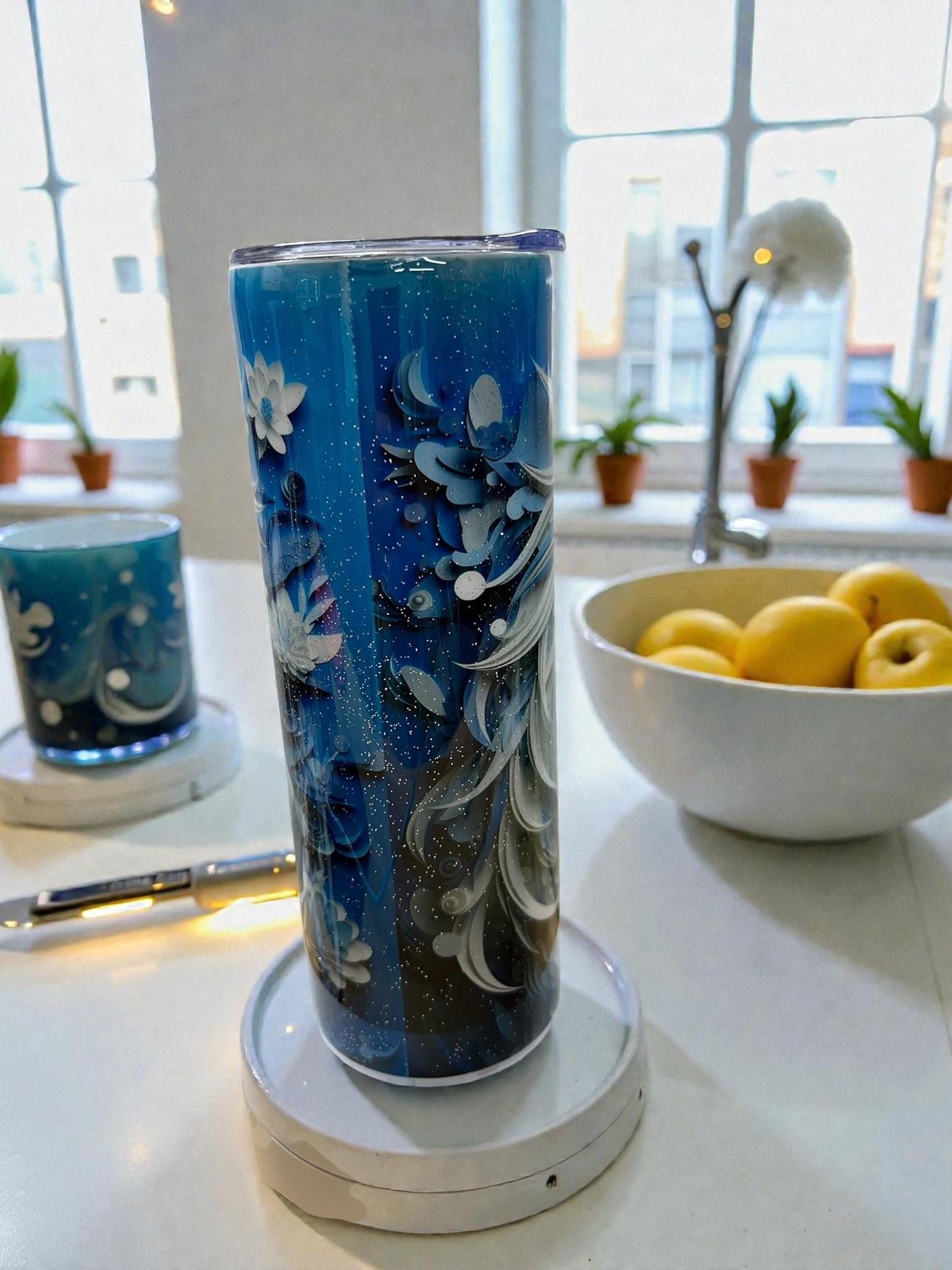 Whimsical Blue Horse 20oz Tumbler – Intricate Floral Mane Design