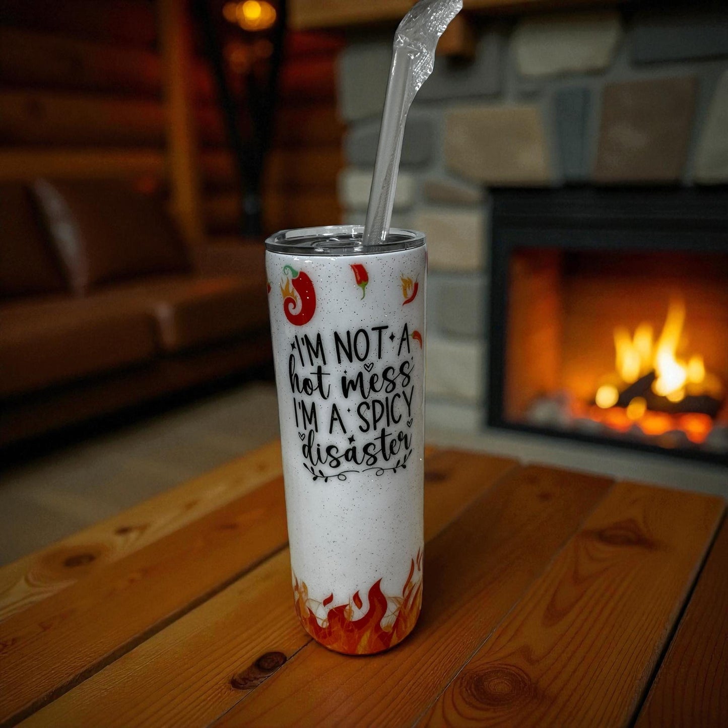 Spicy Girl 20oz Tumbler – Flame & Pepper Design Cup with Straw