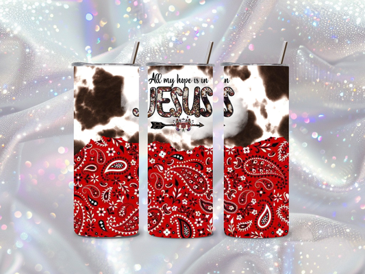 Jesus Faith Tumbler | Western Cowhide Christian 20oz Tumbler