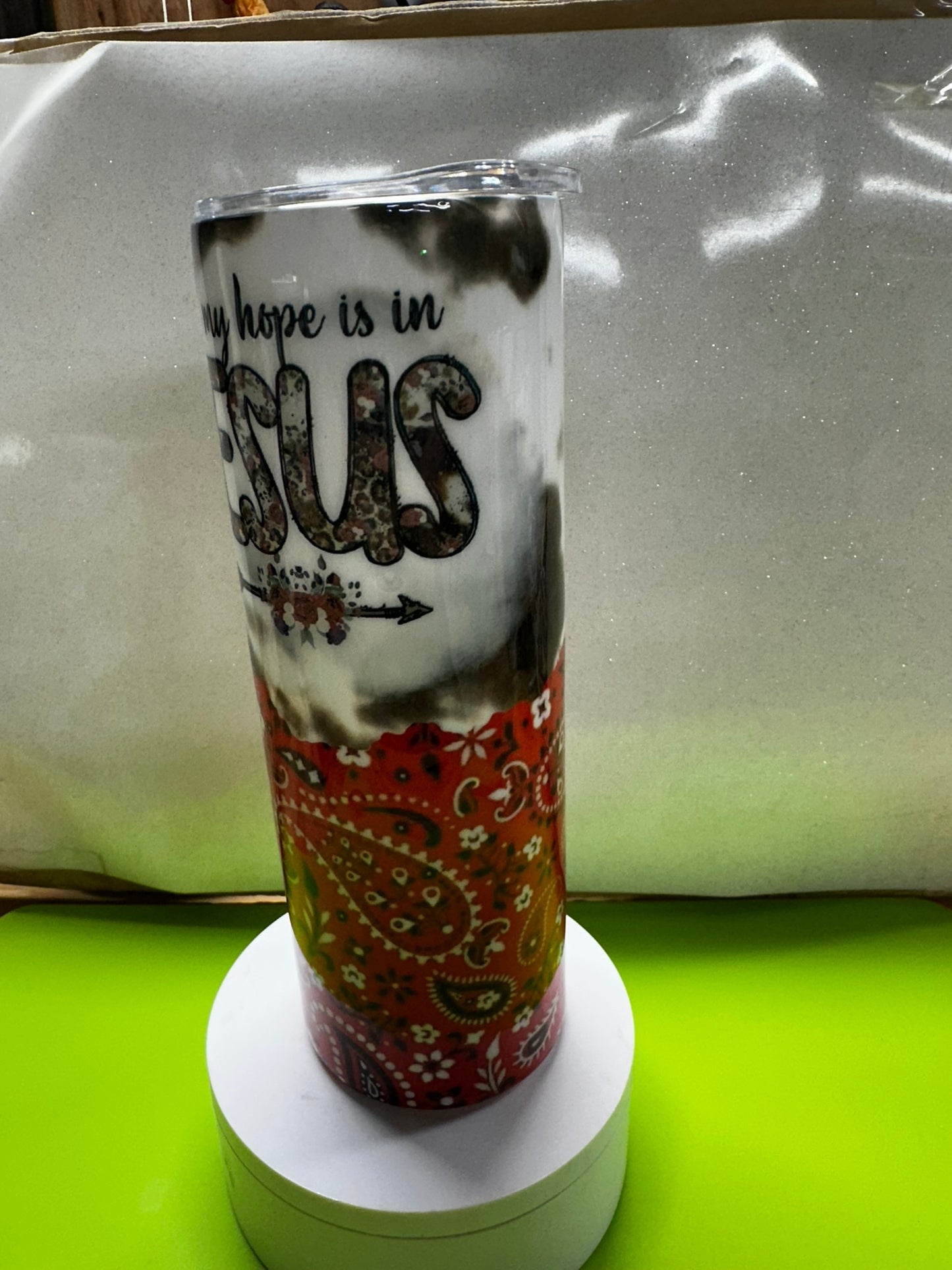 Jesus Faith Tumbler | Western Cowhide Christian 20oz Tumbler