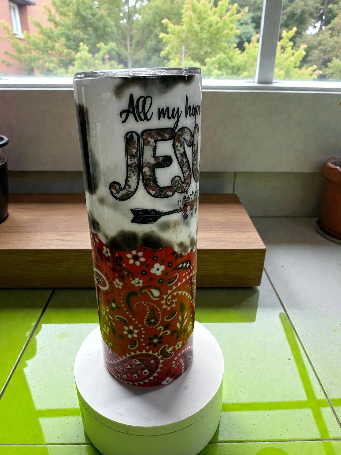 Jesus Faith Tumbler | Western Cowhide Christian 20oz Tumbler