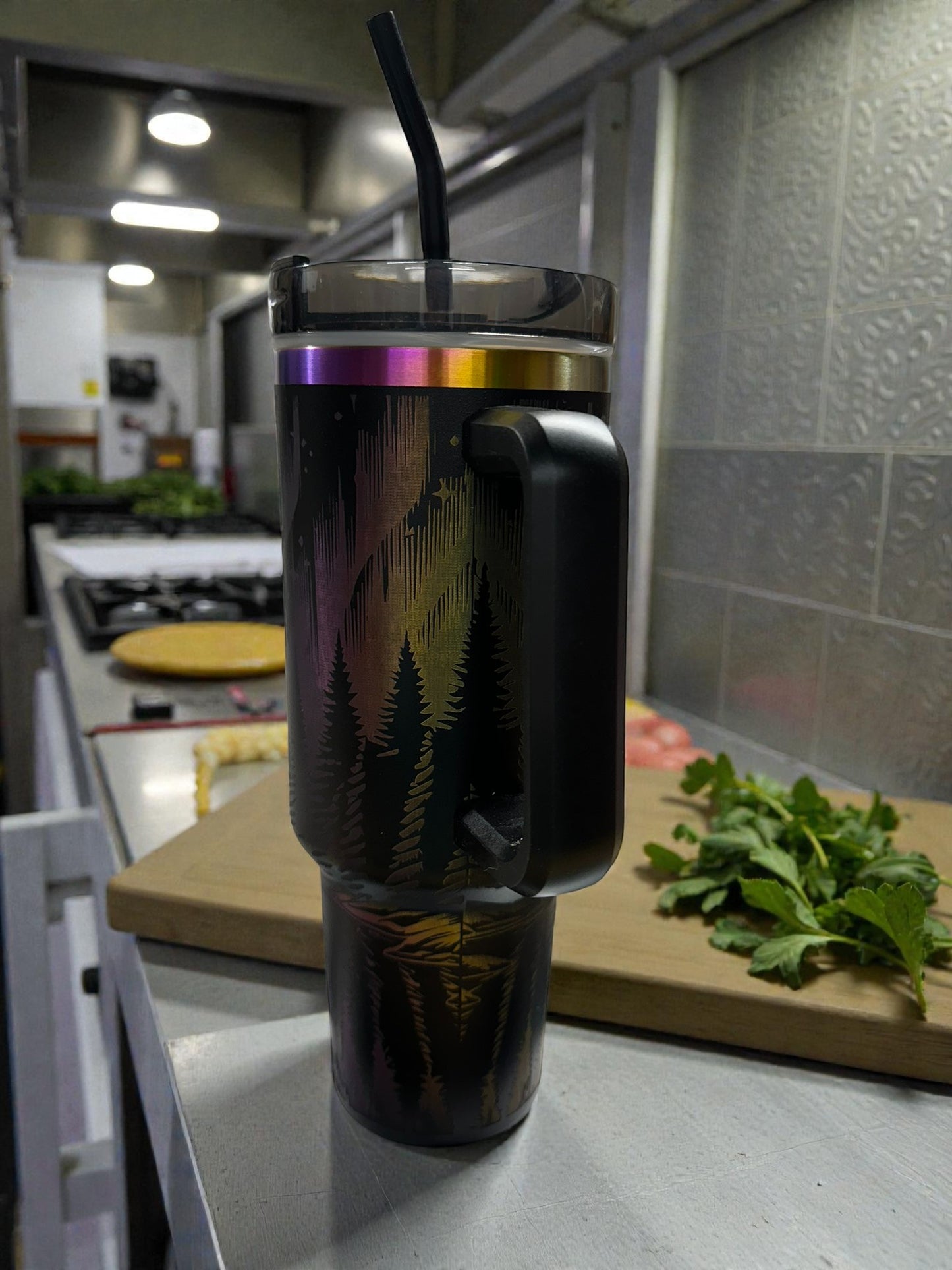 LASER ENGRAVED ~ Northern Lights Forest Tumbler | 30oz Insulated Travel Cup