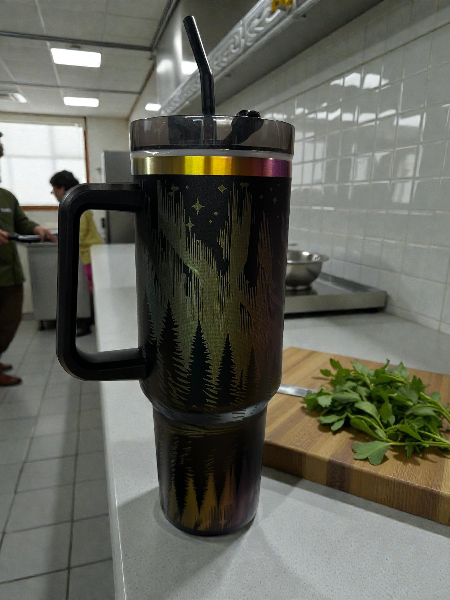 LASER ENGRAVED ~ Northern Lights Forest Tumbler | 30oz Insulated Travel Cup