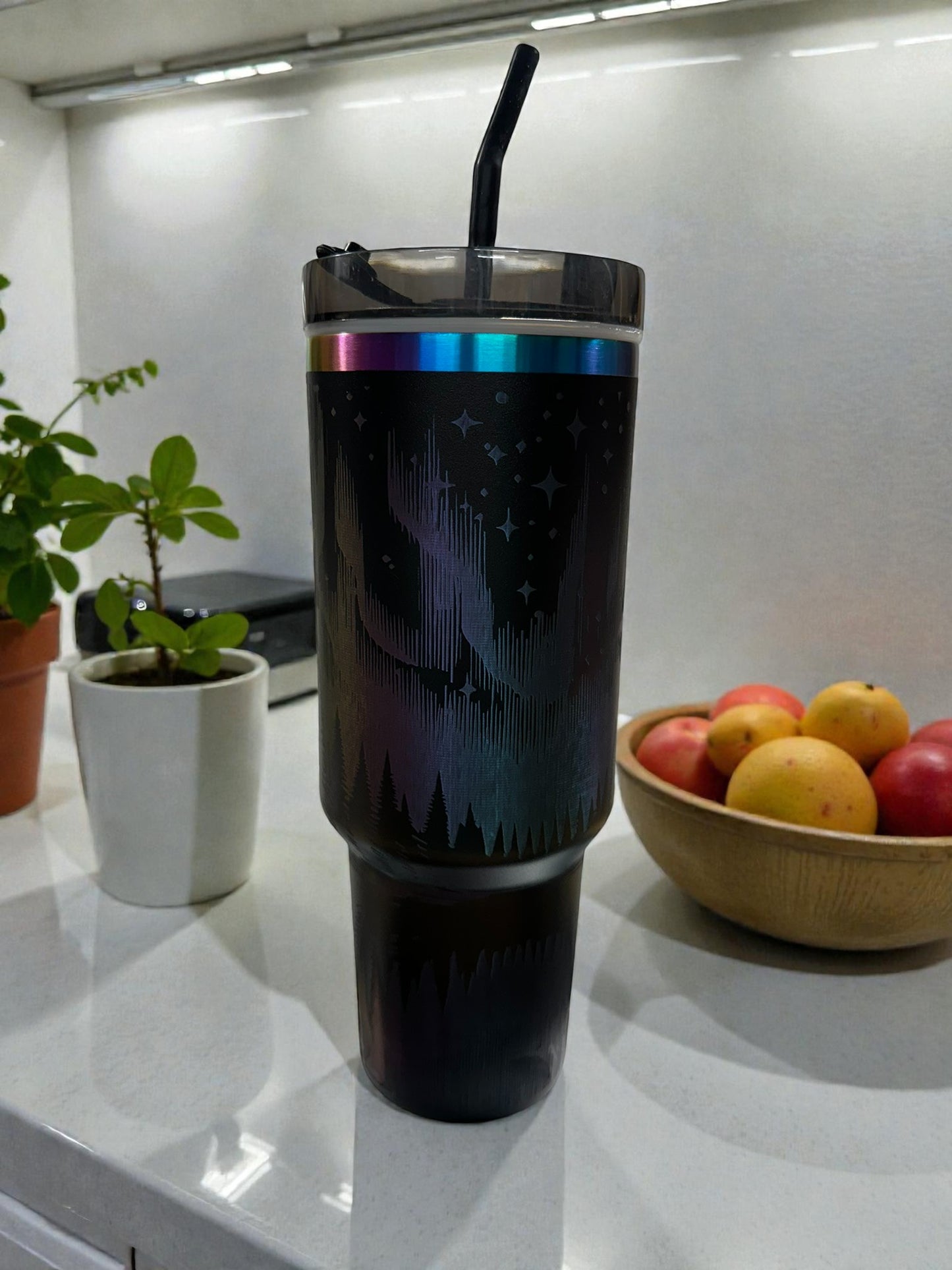 LASER ENGRAVED ~ Northern Lights Forest Tumbler | 30oz Insulated Travel Cup