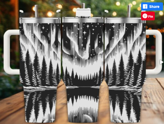 LASER ENGRAVED ~ Northern Lights Forest Tumbler | 30oz Insulated Travel Cup