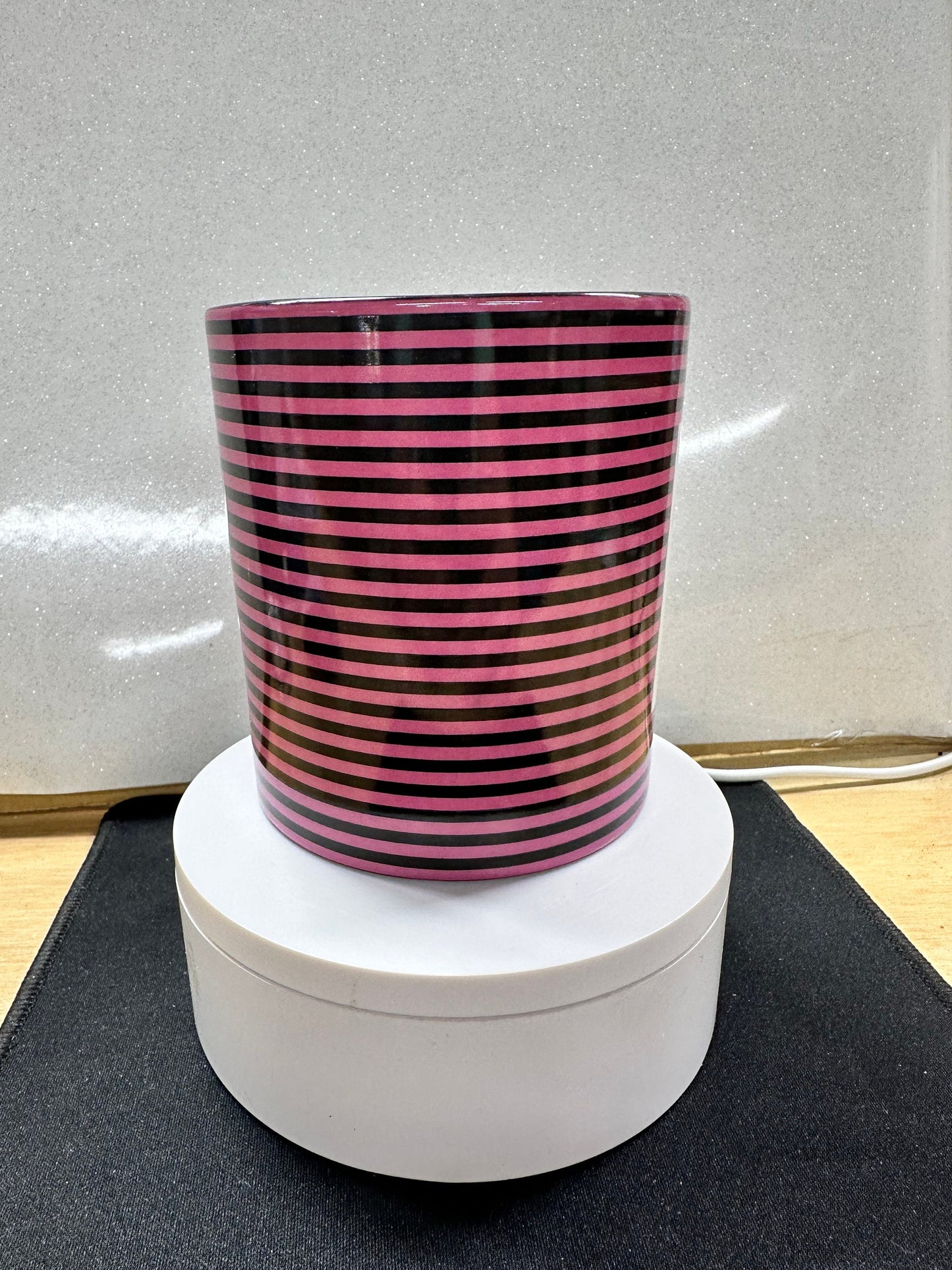 Funny Attitude Mug – Pink & Black Striped Coffee Cup