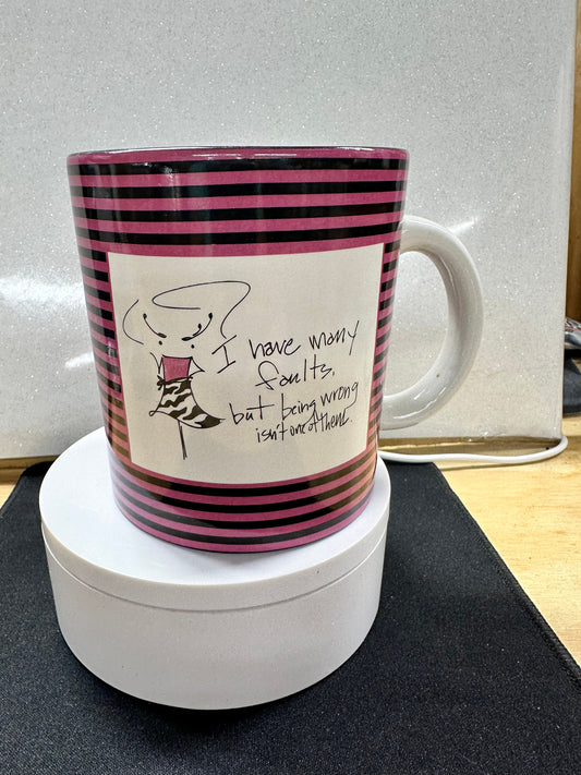 Funny Attitude Mug – Pink & Black Striped Coffee Cup