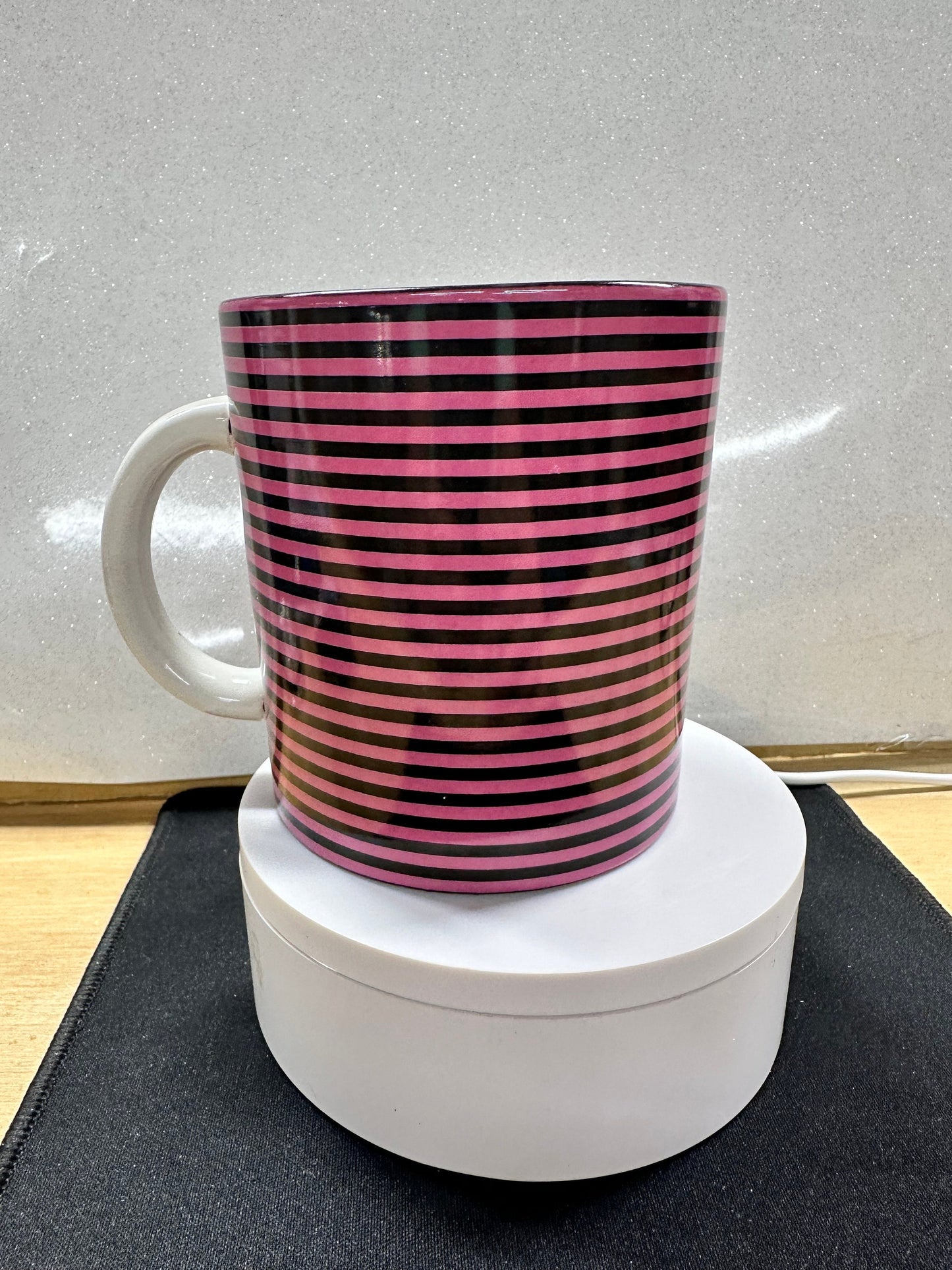 Funny Attitude Mug – Pink & Black Striped Coffee Cup