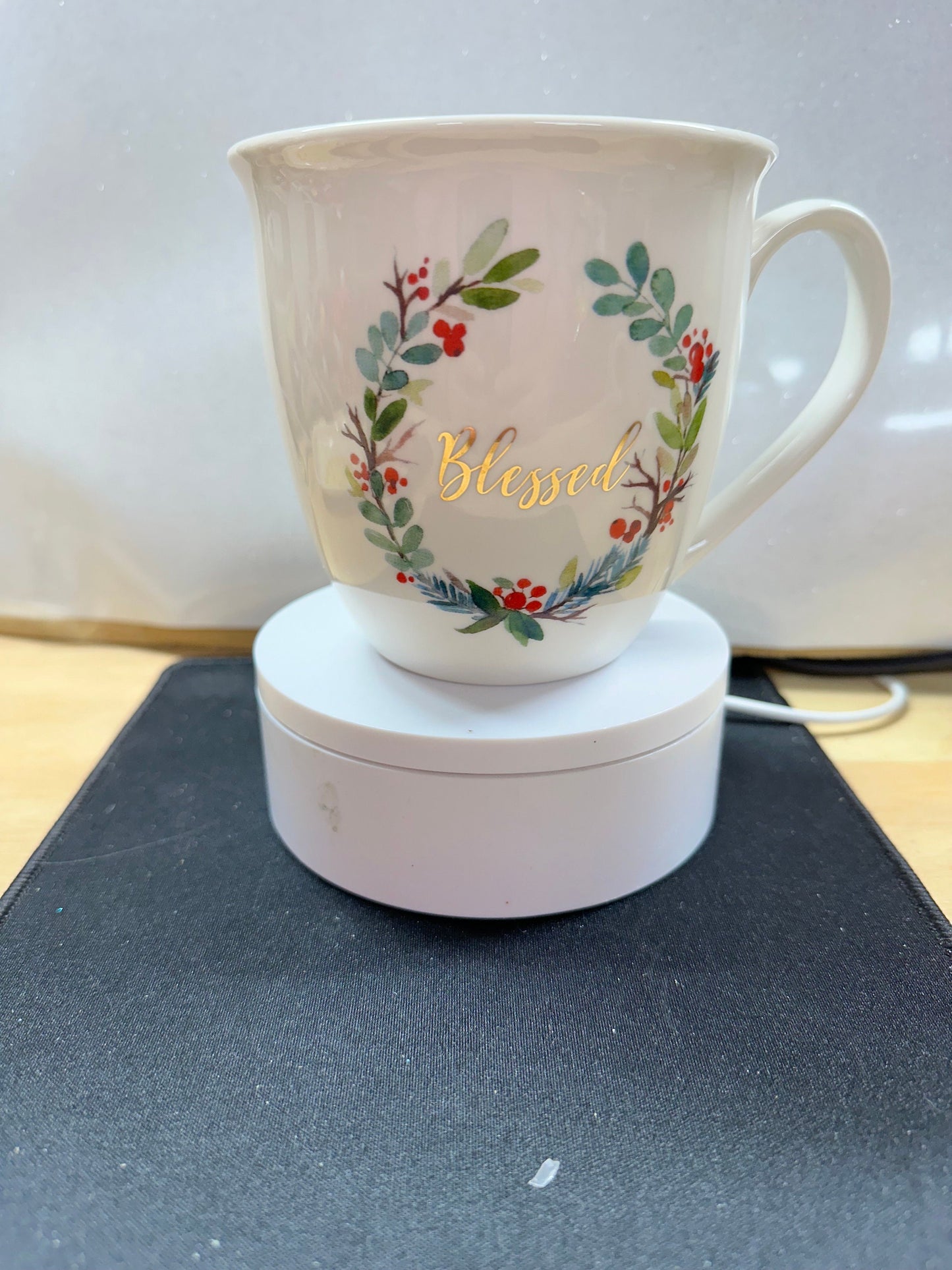 Floral ‘Blessed’ Mug – Encouraging Ceramic Cup with Gold Script