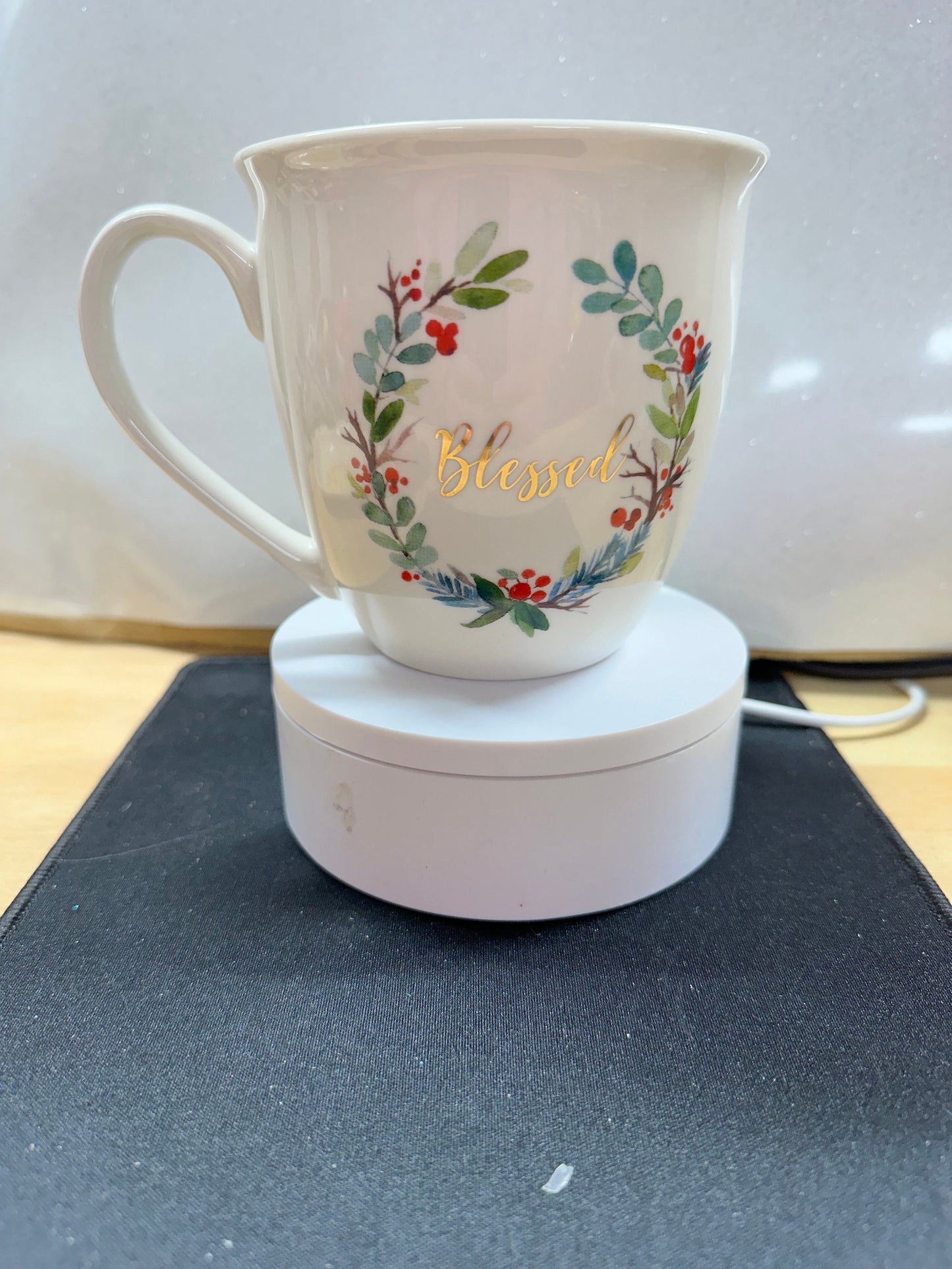 Floral ‘Blessed’ Mug – Encouraging Ceramic Cup with Gold Script
