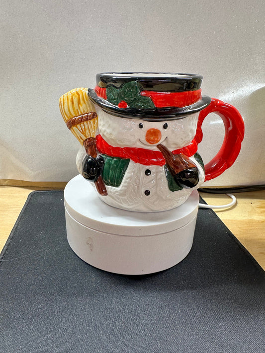 Snowman Holiday Mug with Broom & Pipe – Festive Ceramic Christmas Cup