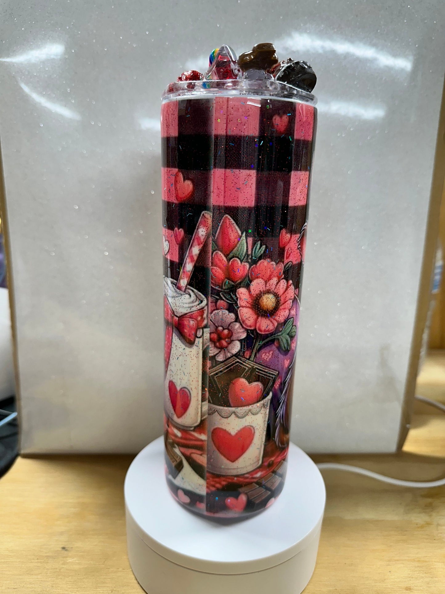 Pink Plaid Highland Cow 20oz Tumbler – Adorable Love-Themed Cup