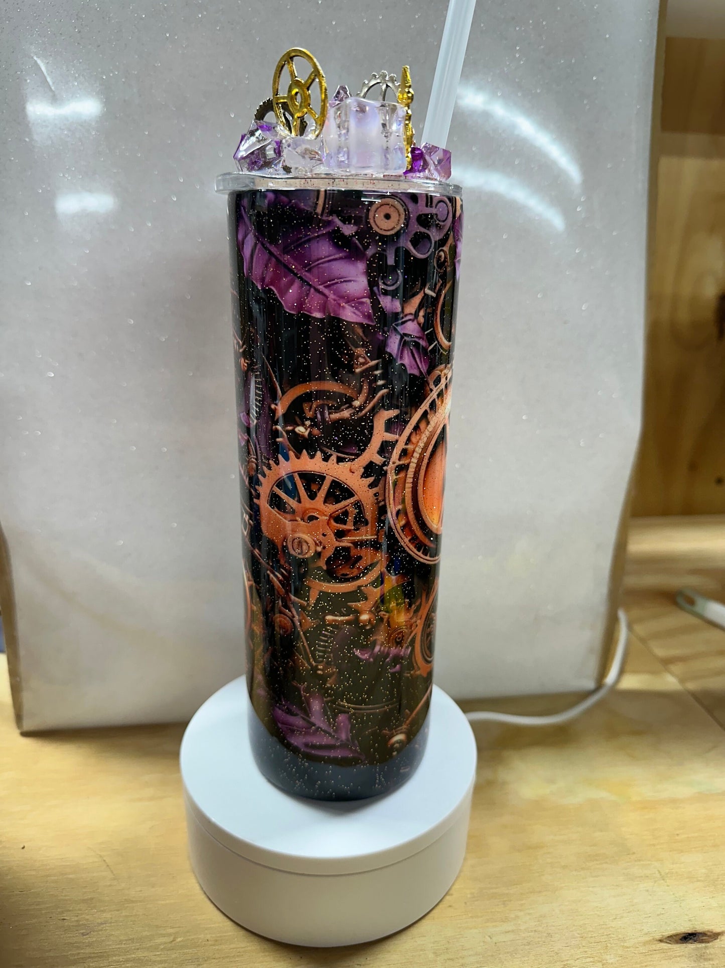 Vintage Steampunk 20oz Tumbler – Copper Clockwork & Purple Accents