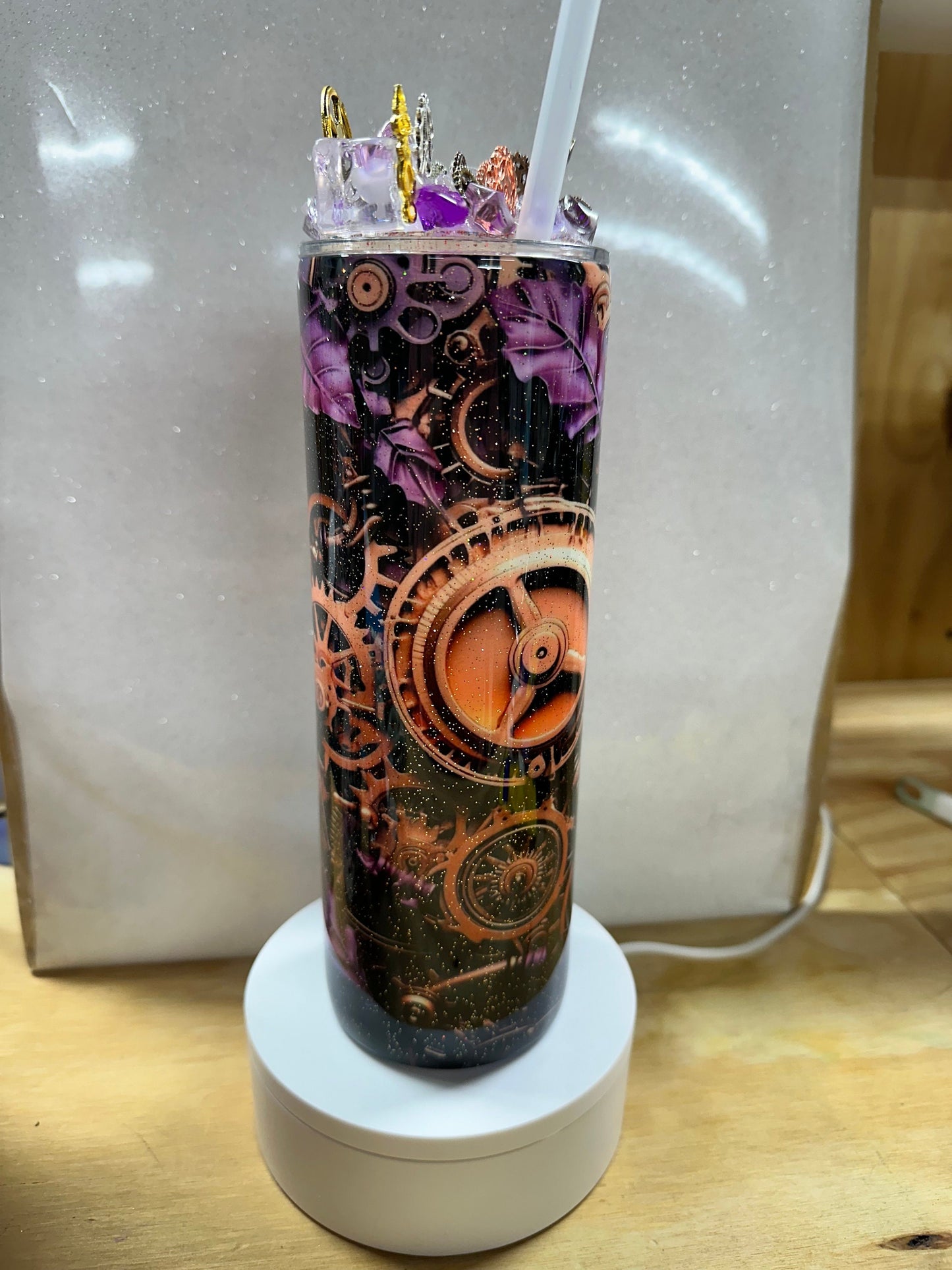 Vintage Steampunk 20oz Tumbler – Copper Clockwork & Purple Accents