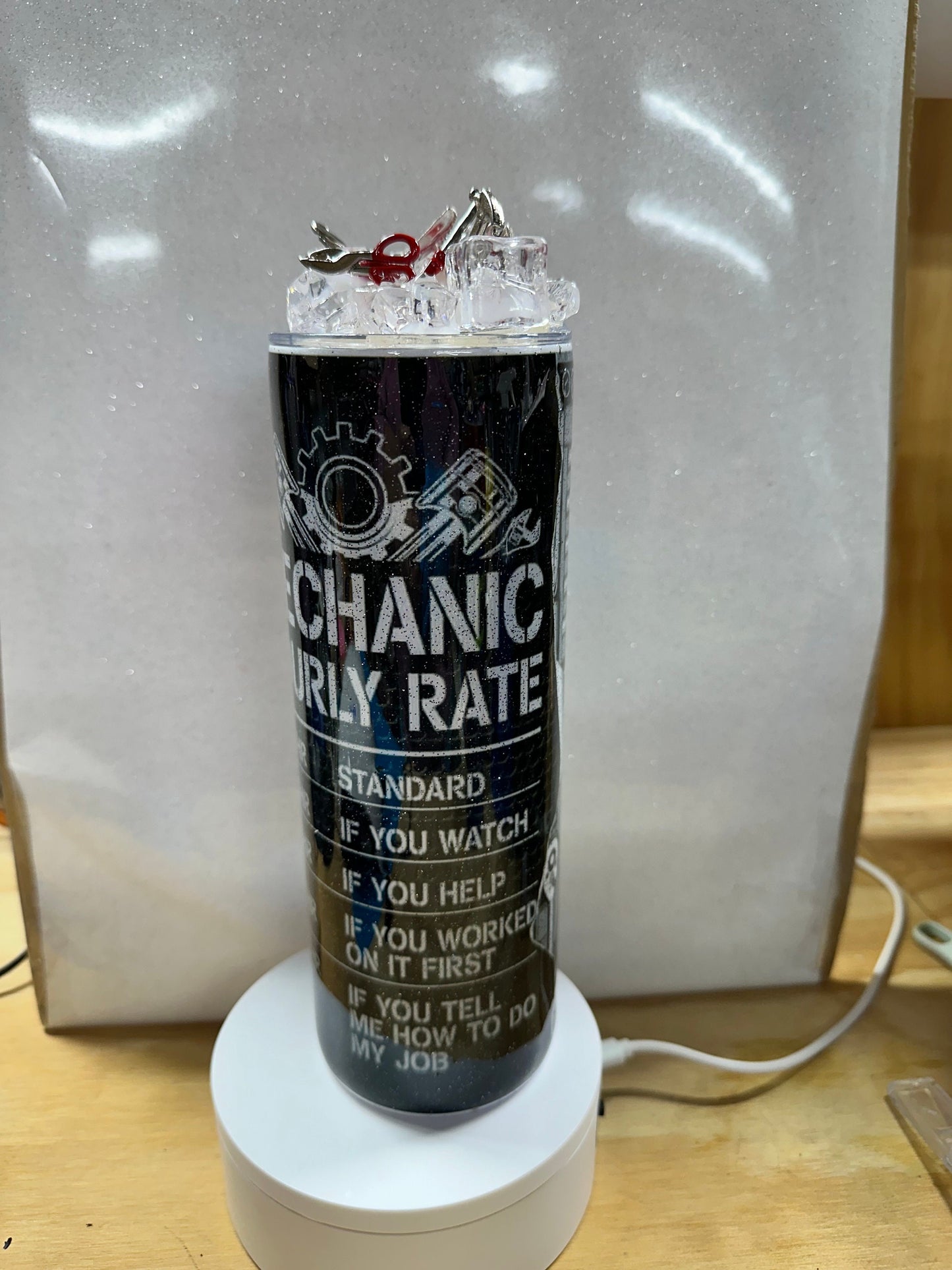 Mechanic Tools 20oz Tumbler – Hourly Rate Joke Cup for Garage & Shop