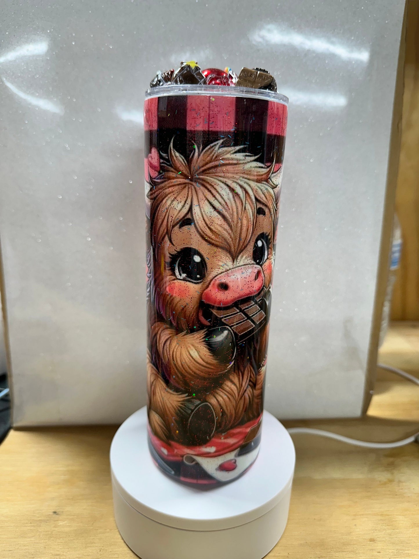 Pink Plaid Highland Cow 20oz Tumbler – Adorable Love-Themed Cup