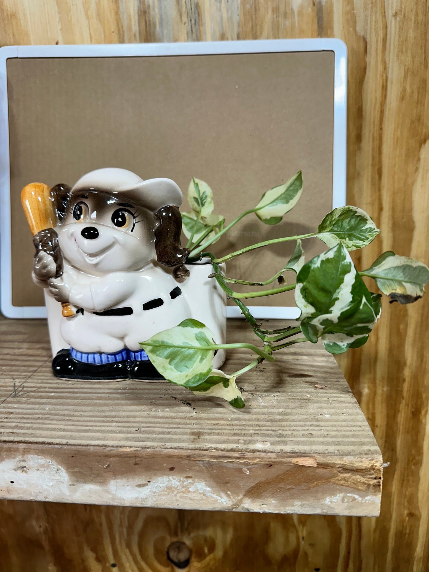 Vintage baseball dog planter