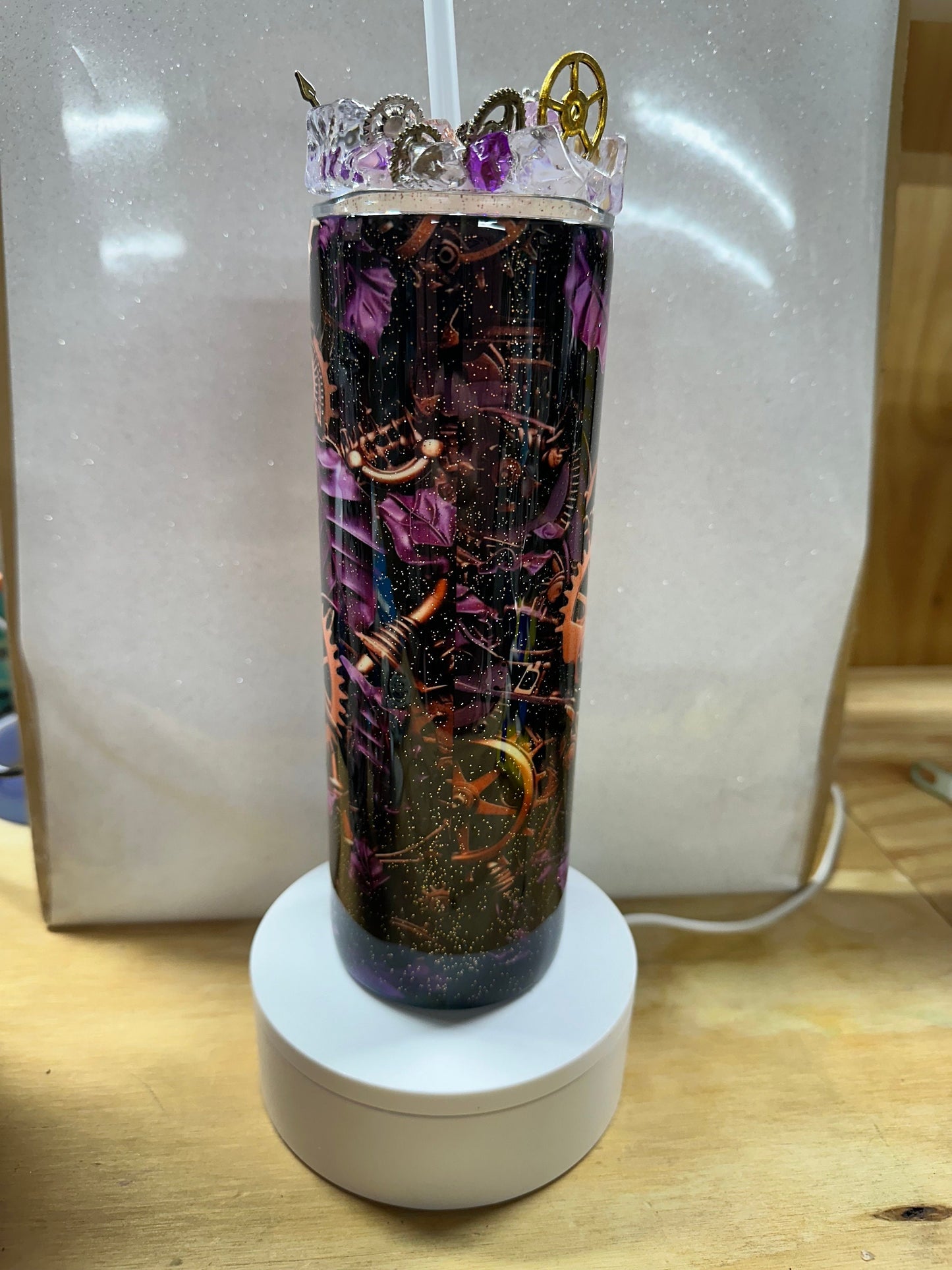 Vintage Steampunk 20oz Tumbler – Copper Clockwork & Purple Accents