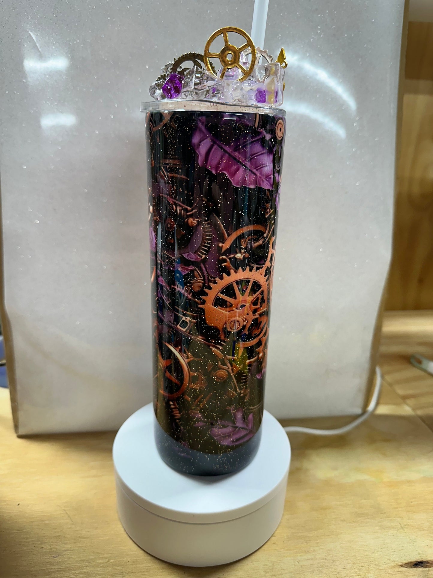 Vintage Steampunk 20oz Tumbler – Copper Clockwork & Purple Accents