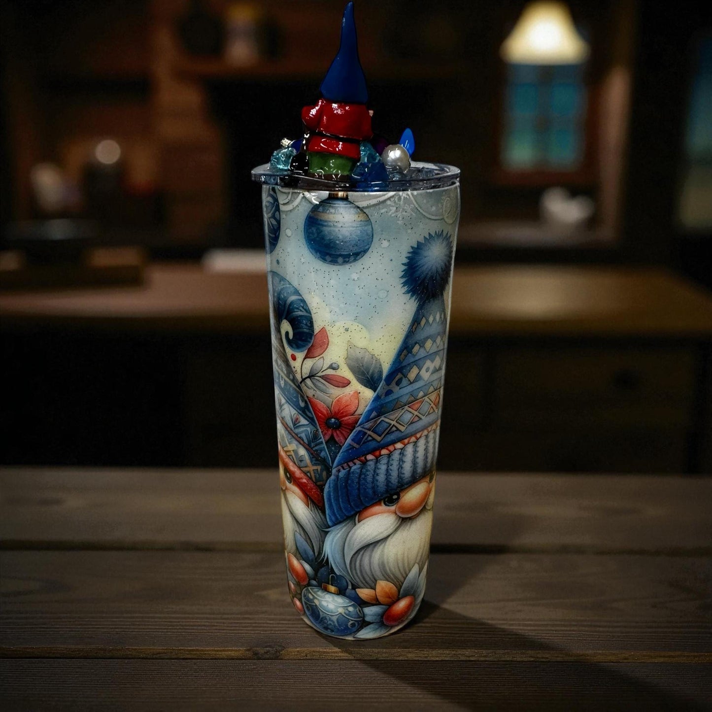 Festive Nordic Gnome 20oz Tumbler – Holiday Floral & Ornament Design