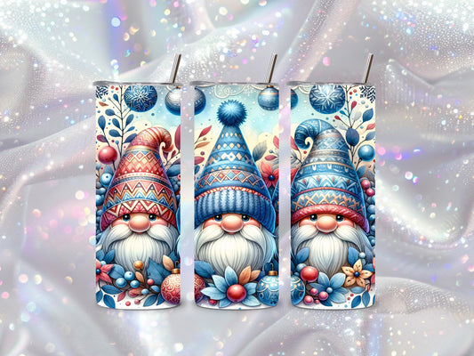 Festive Nordic Gnome 20oz Tumbler – Holiday Floral & Ornament Design