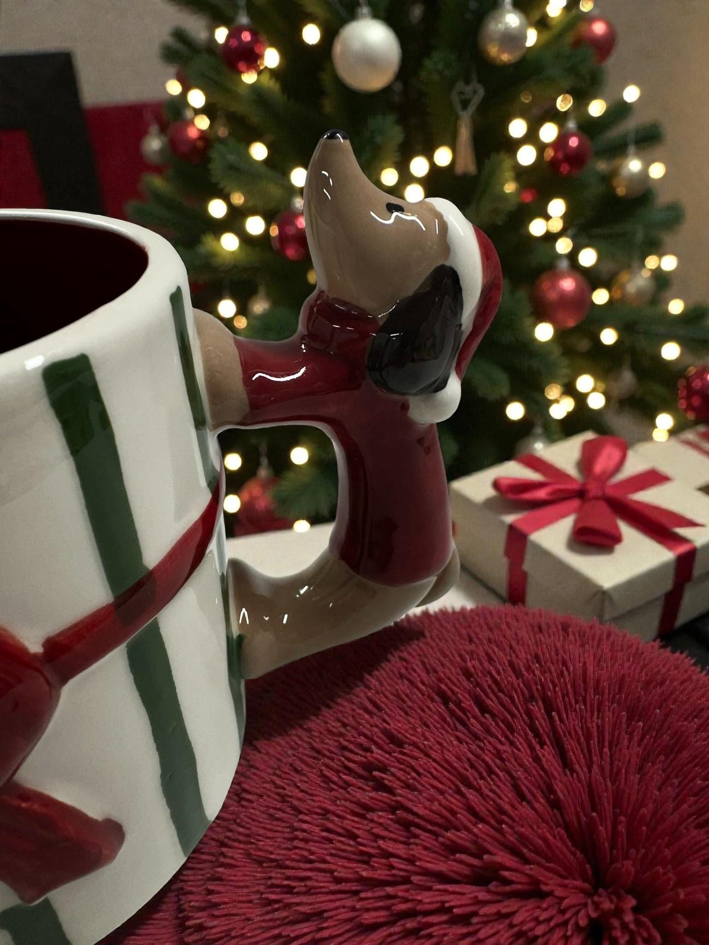 Festive 3D Dachshund Christmas Mug – Holiday Coffee & Cocoa Cup