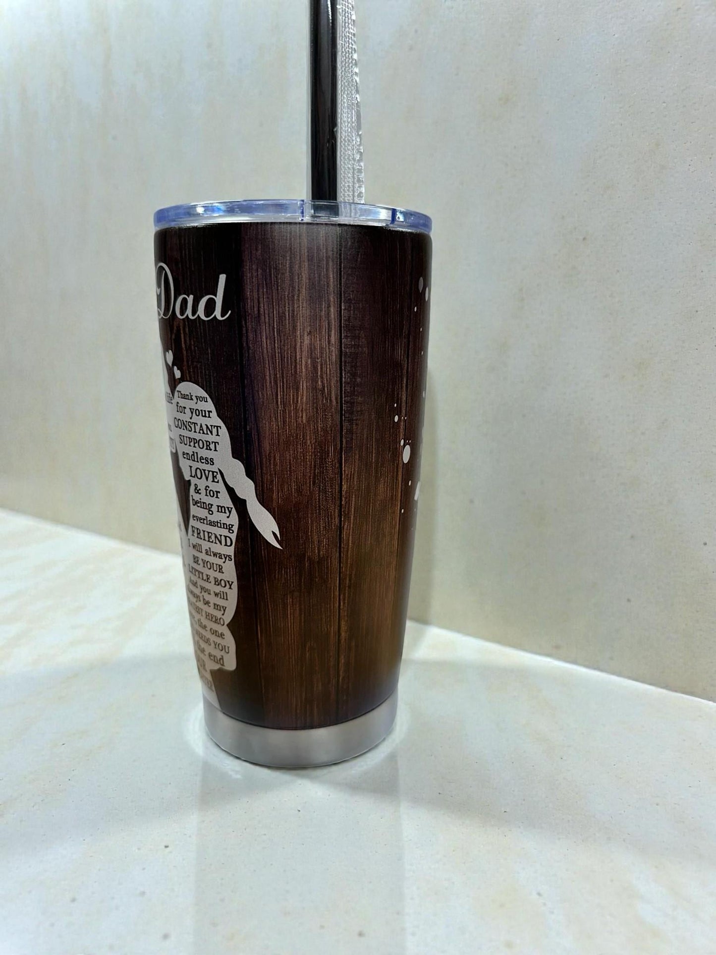 Rustic Woodgrain Dad Tumbler – 20oz Stainless Steel Travel Cup