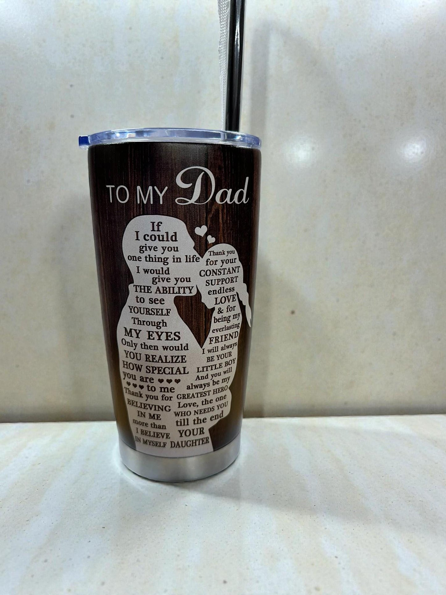 Rustic Woodgrain Dad Tumbler – 20oz Stainless Steel Travel Cup
