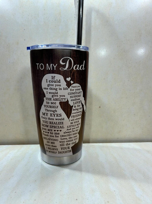 Rustic Woodgrain Dad Tumbler – 20oz Stainless Steel Travel Cup