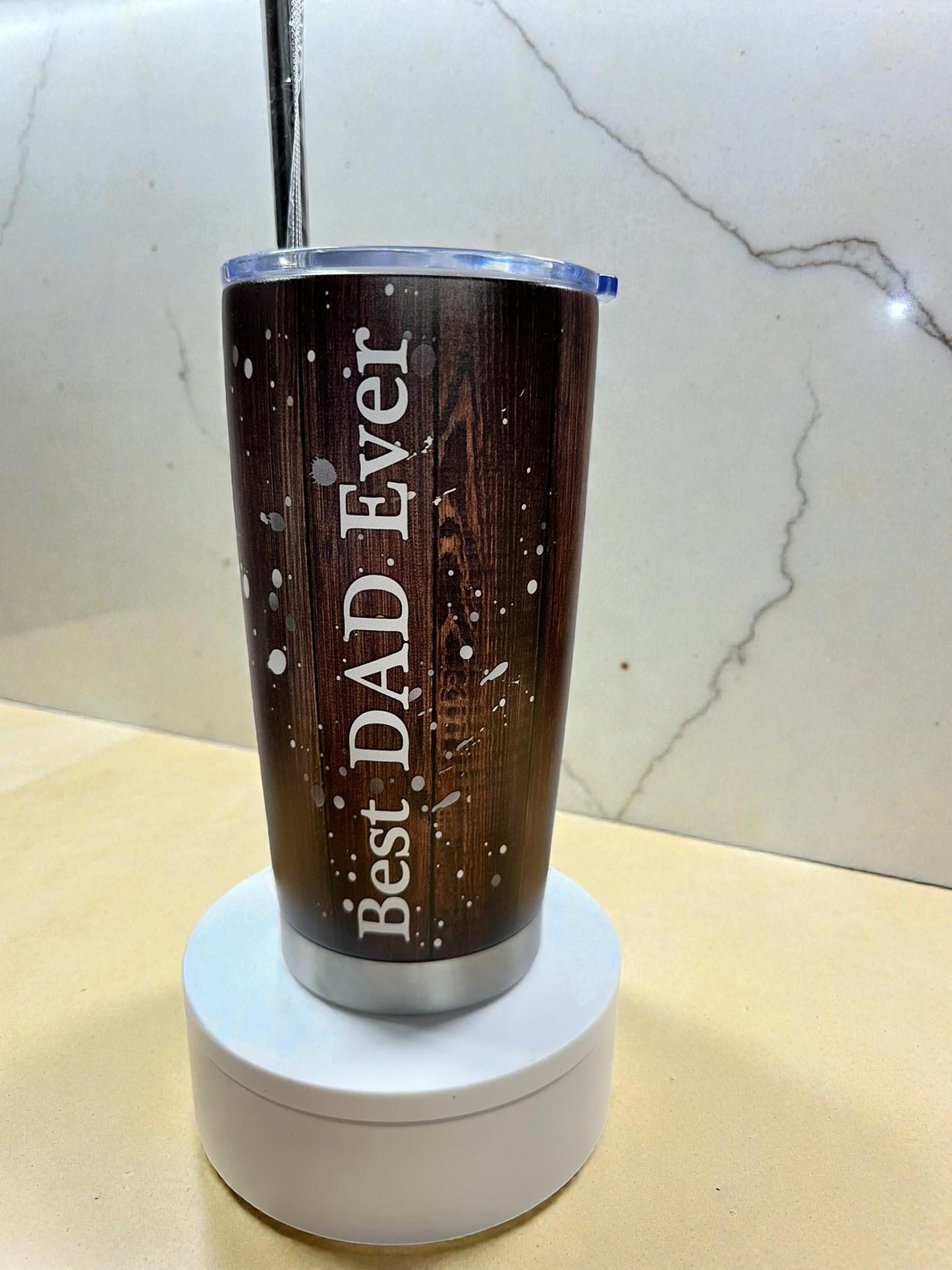 Rustic Woodgrain Dad Tumbler – 20oz Stainless Steel Travel Cup