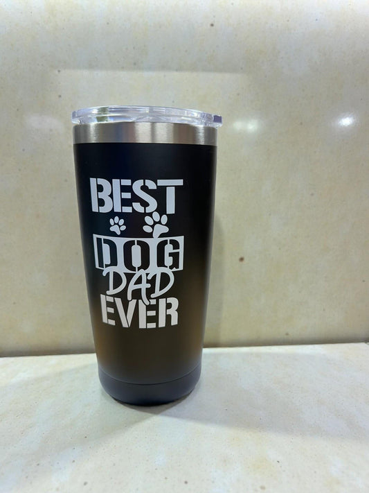 Best Dog Dad Travel Tumbler – 20oz Stainless Steel Paw Print Drinkware