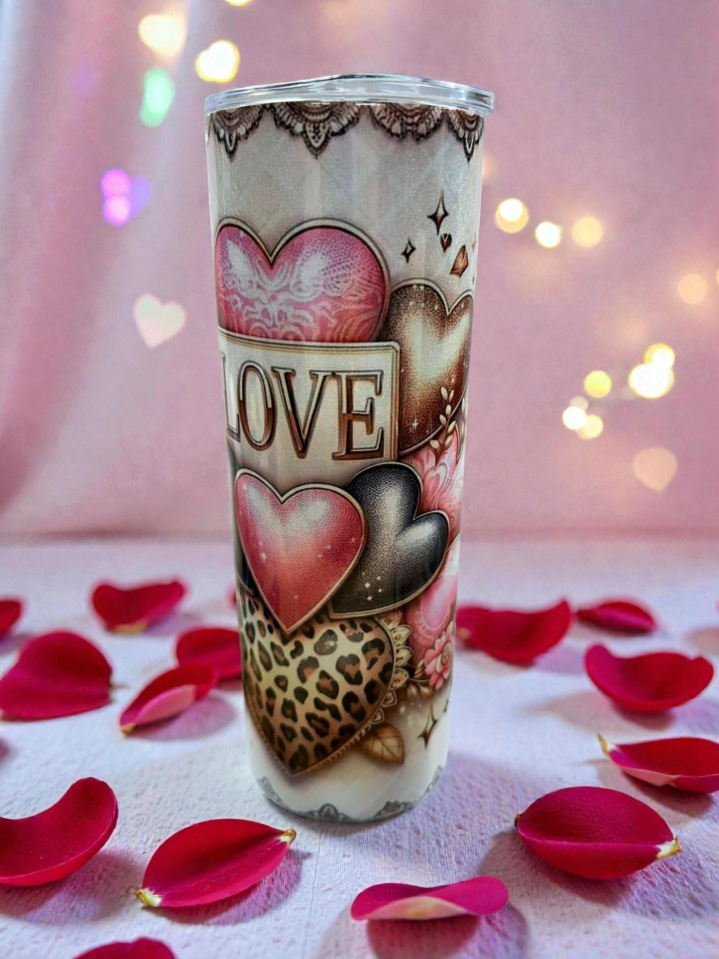 Romantic Glam 20oz Tumbler – Floral Gold Heart Love Cup