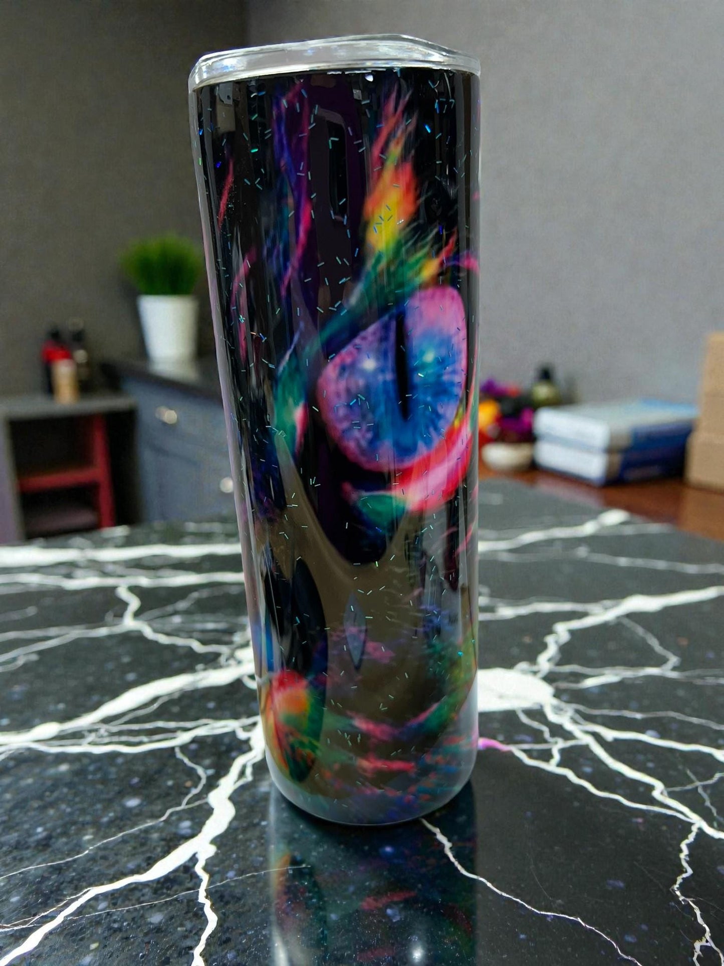 Psychedelic Cat 20oz Tumbler – Rainbow Glow Cat Eyes Stainless Cup