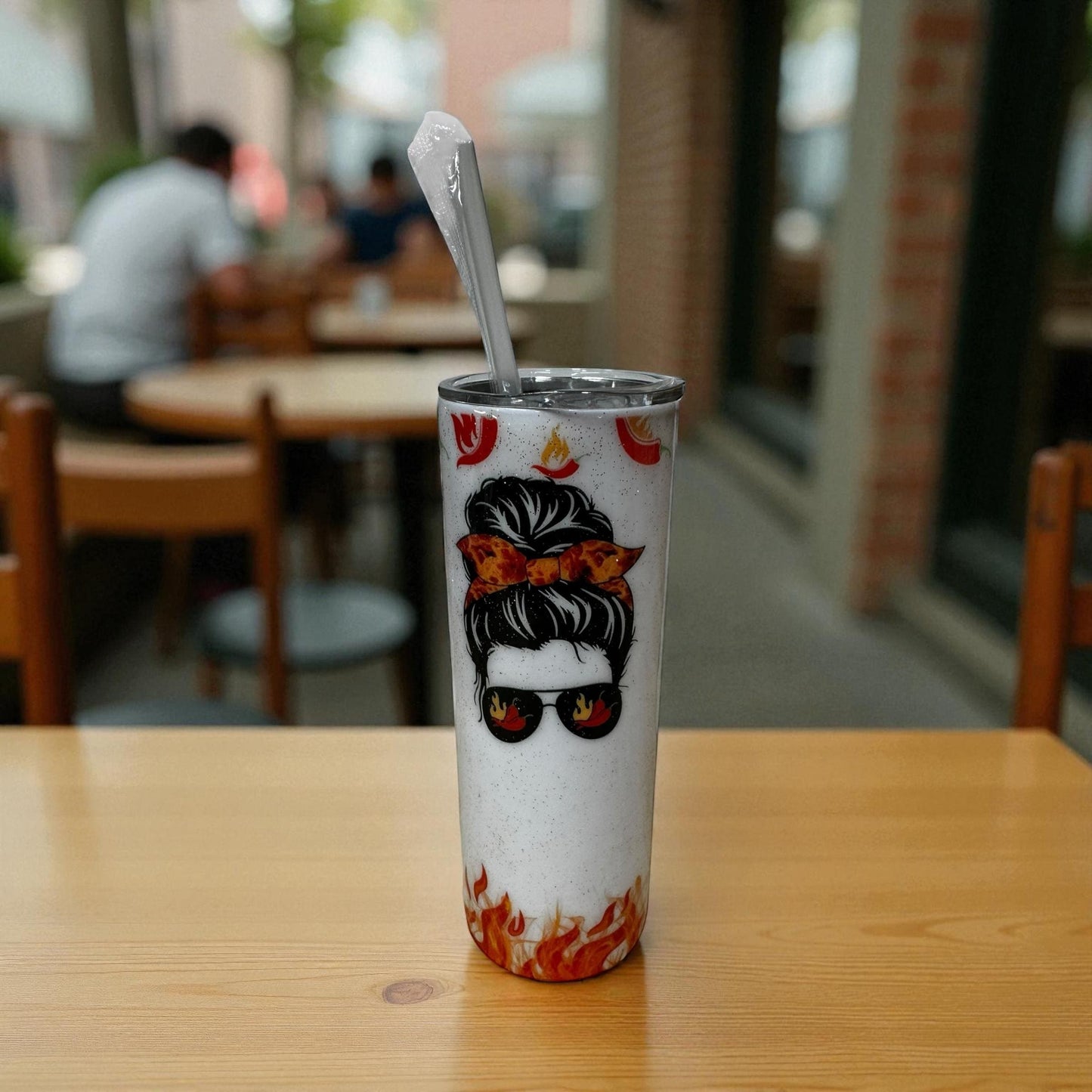 Spicy Girl 20oz Tumbler – Flame & Pepper Design Cup with Straw