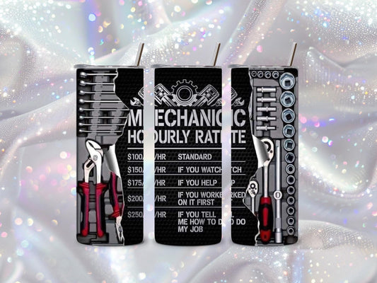 Mechanic Tools 20oz Tumbler – Hourly Rate Joke Cup for Garage & Shop