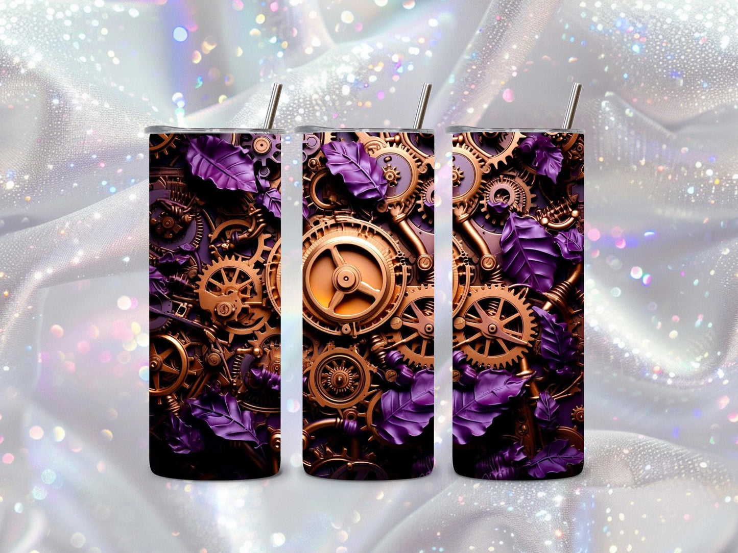 Vintage Steampunk 20oz Tumbler – Copper Clockwork & Purple Accents