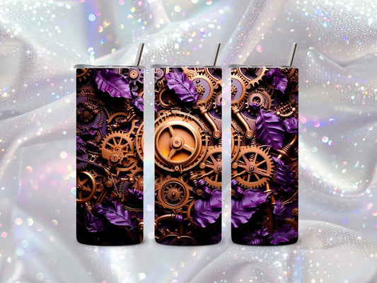 Vintage Steampunk 20oz Tumbler – Copper Clockwork & Purple Accents