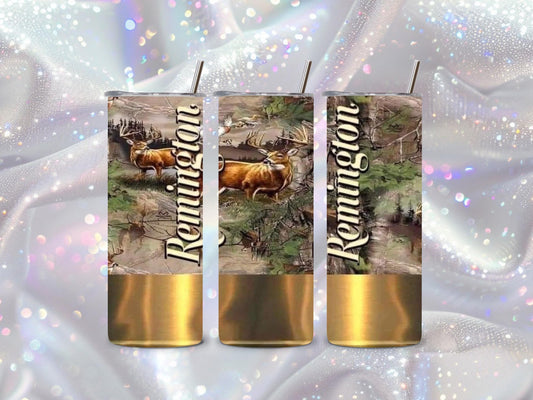 Rustic Bullet-Base Hunting Tumbler – Deer, Forest & Camo Design