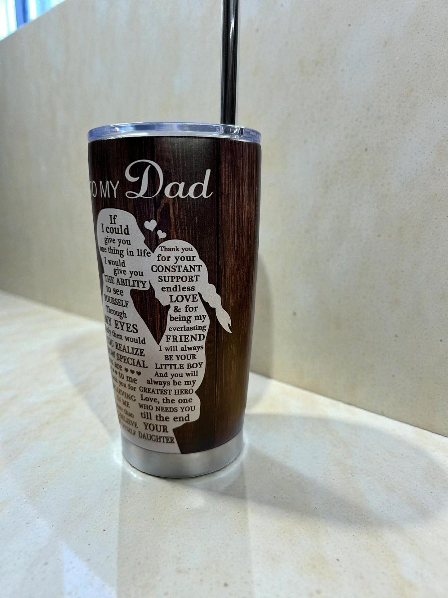 Rustic Woodgrain Dad Tumbler – 20oz Stainless Steel Travel Cup
