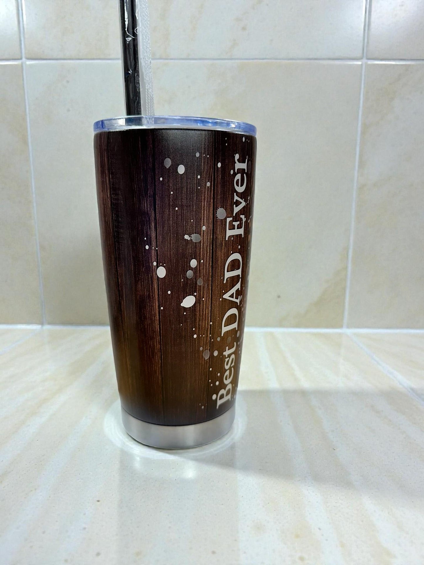 Rustic Woodgrain Dad Tumbler – 20oz Stainless Steel Travel Cup