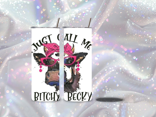 Sassy Cow Print – Retro Pink Glasses ‘Bitchy Becky’ Graphic