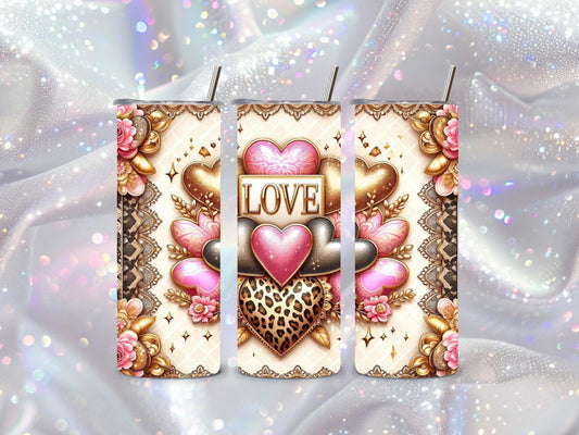 Romantic Glam 20oz Tumbler – Floral Gold Heart Love Cup