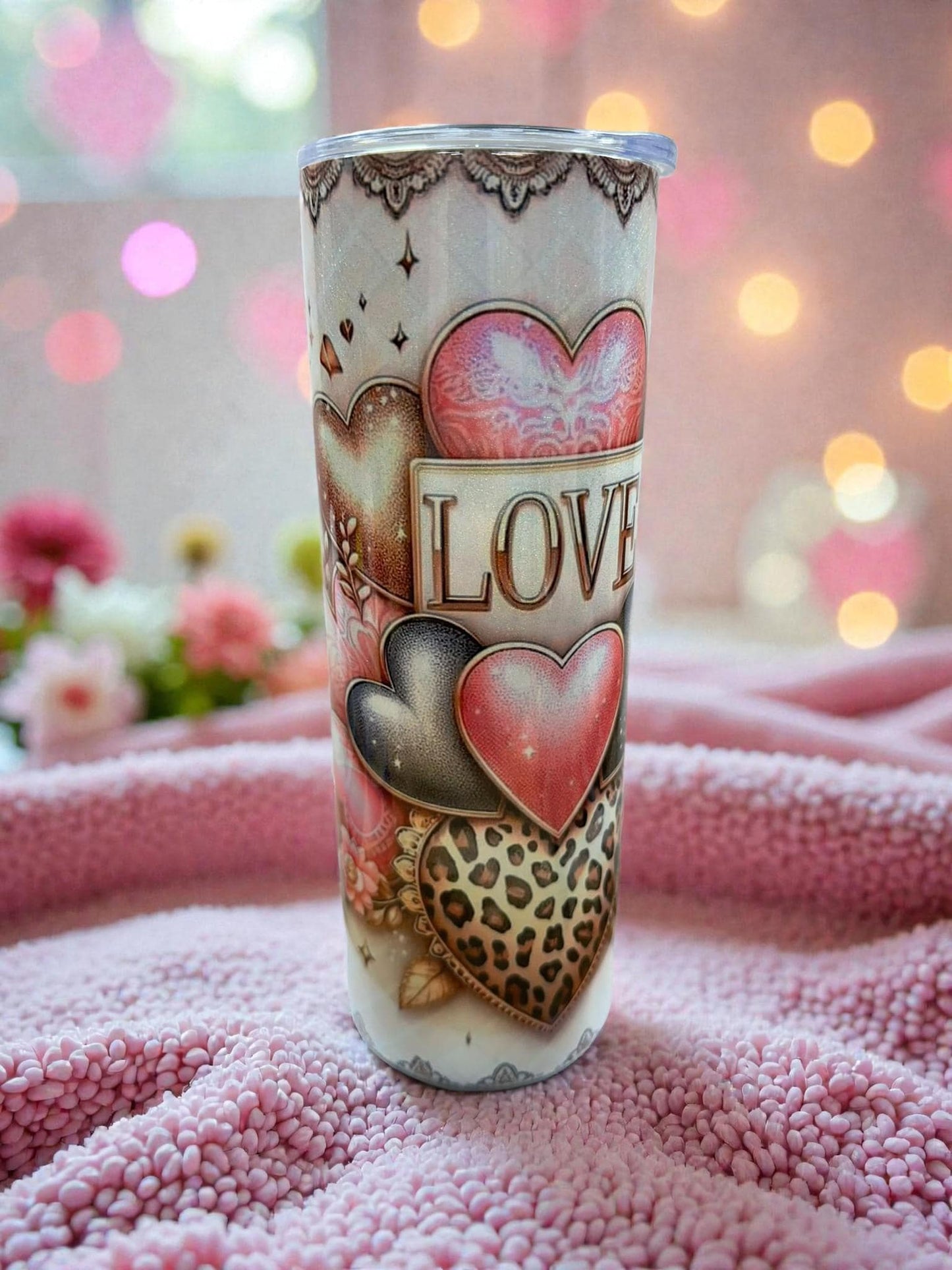Romantic Glam 20oz Tumbler – Floral Gold Heart Love Cup