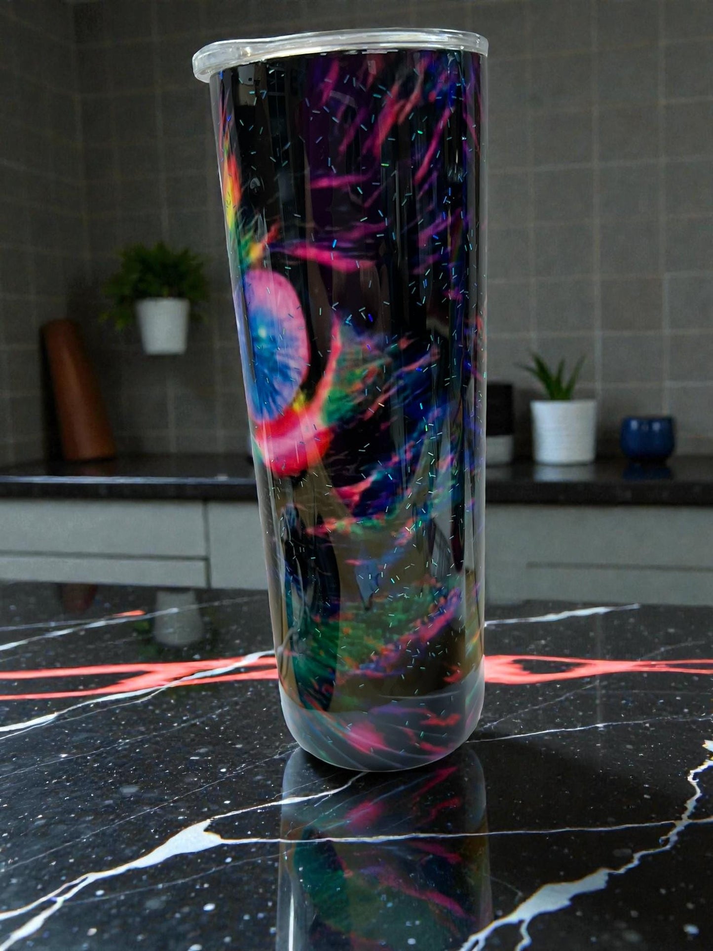 Psychedelic Cat 20oz Tumbler – Rainbow Glow Cat Eyes Stainless Cup